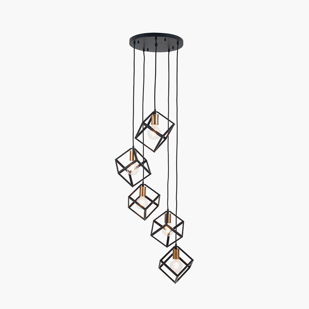 Alessio Matt Black Metal 5 Cube Pendant Light